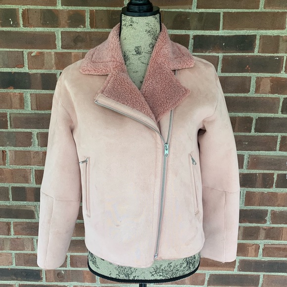 NWOT Zara pink faux shearling moto jacket - Picture 2 of 8